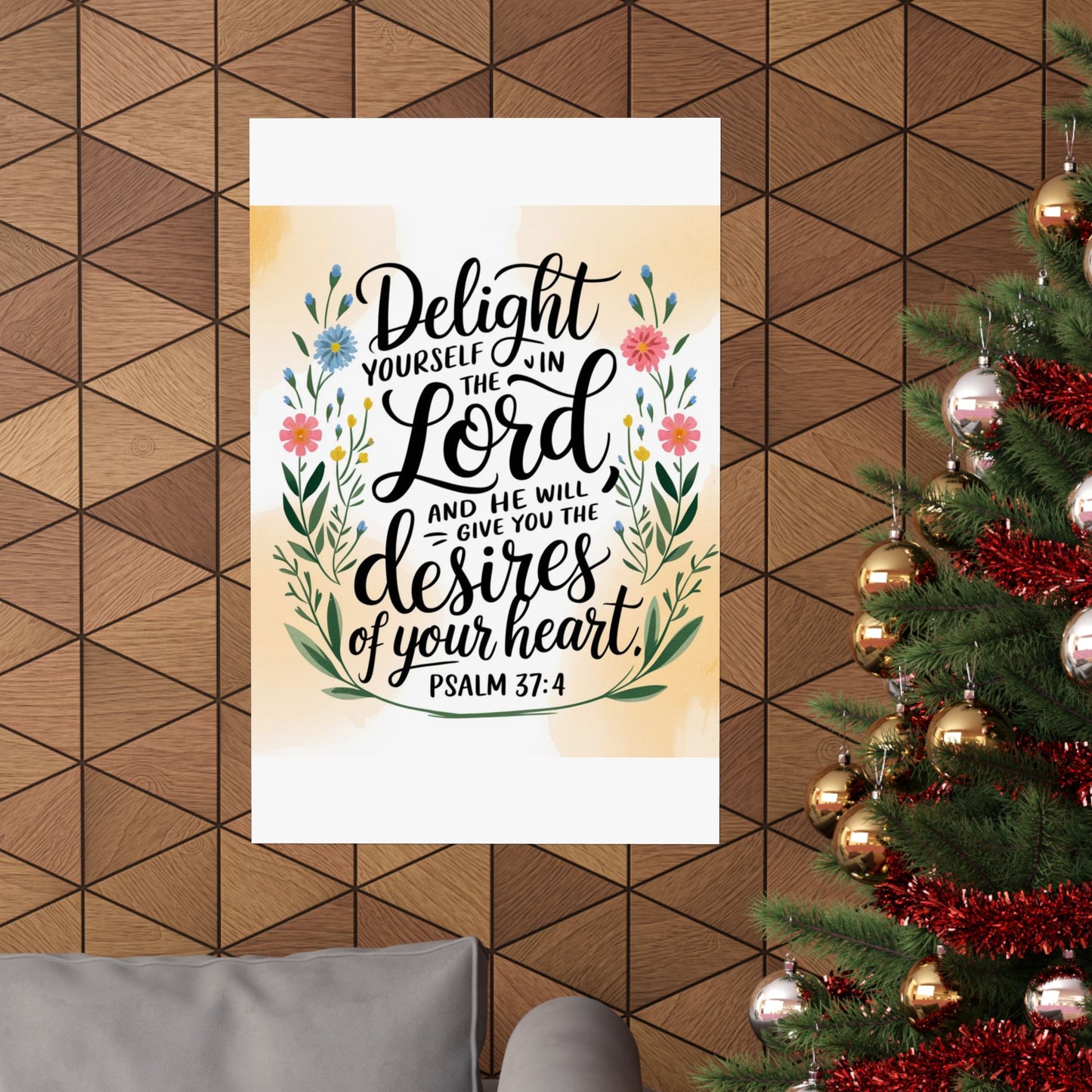 Inspiring Matte Vertical Poster - "Delight Yourself in the Lord" - Floral Design