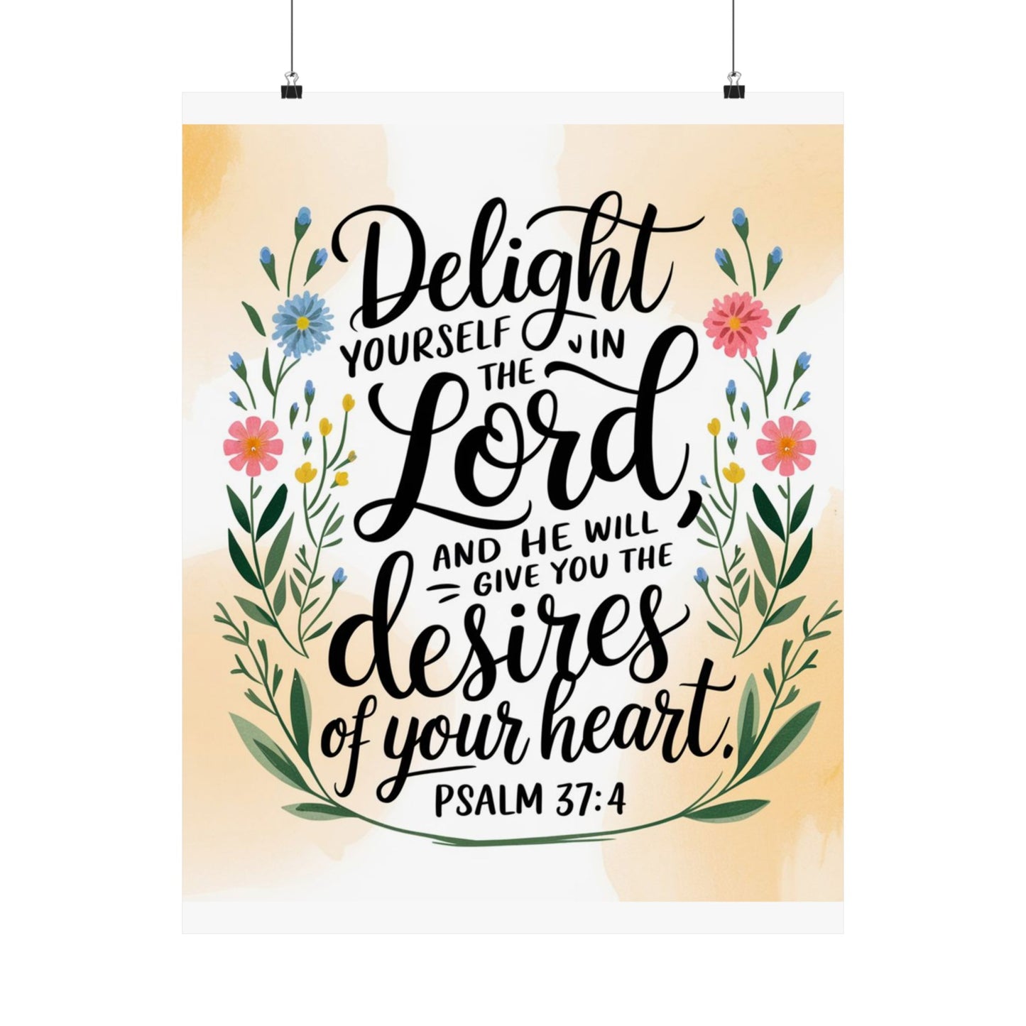 Inspiring Matte Vertical Poster - "Delight Yourself in the Lord" - Floral Design