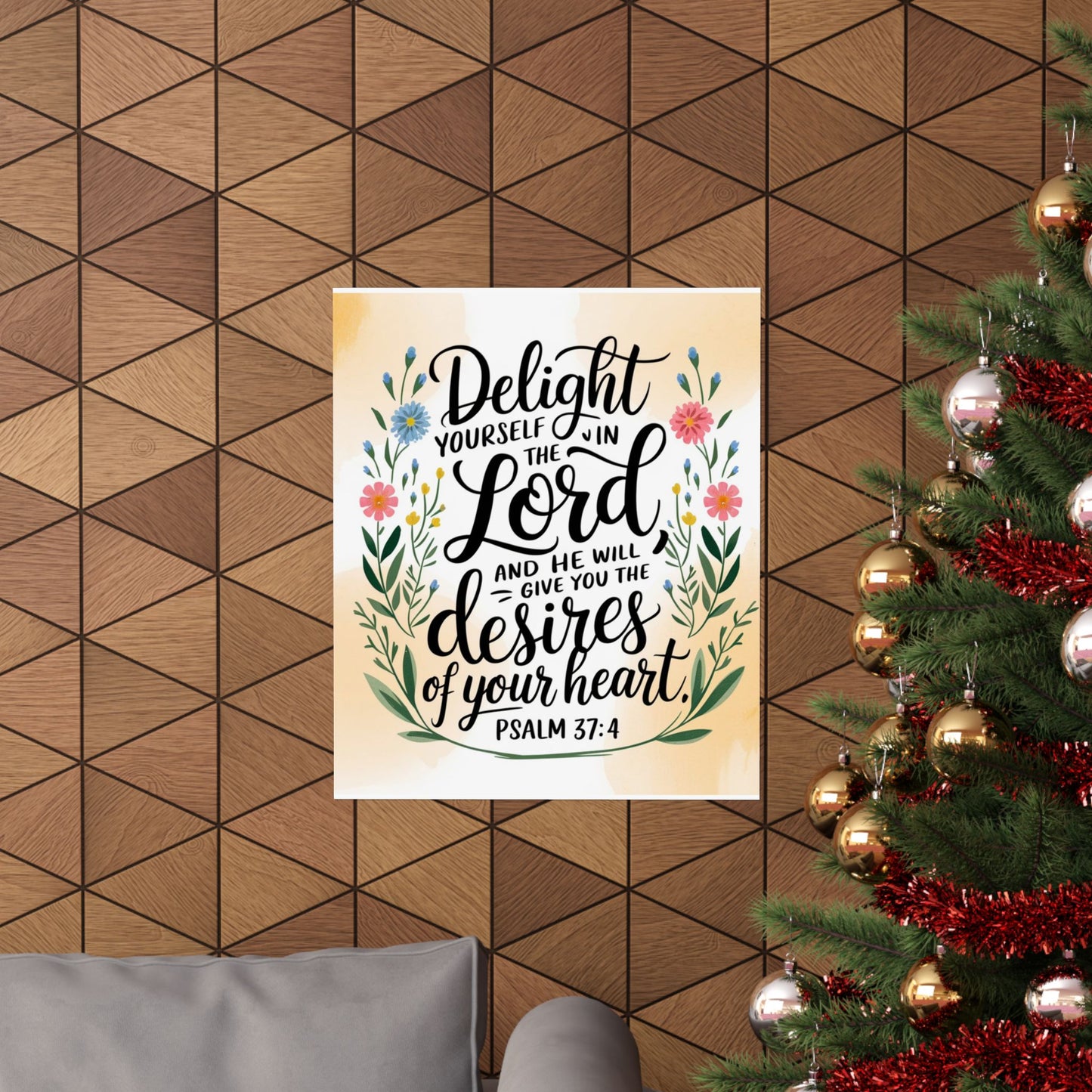 Inspiring Matte Vertical Poster - "Delight Yourself in the Lord" - Floral Design