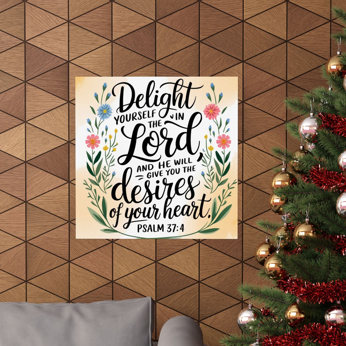 Inspiring Matte Vertical Poster - "Delight Yourself in the Lord" - Floral Design