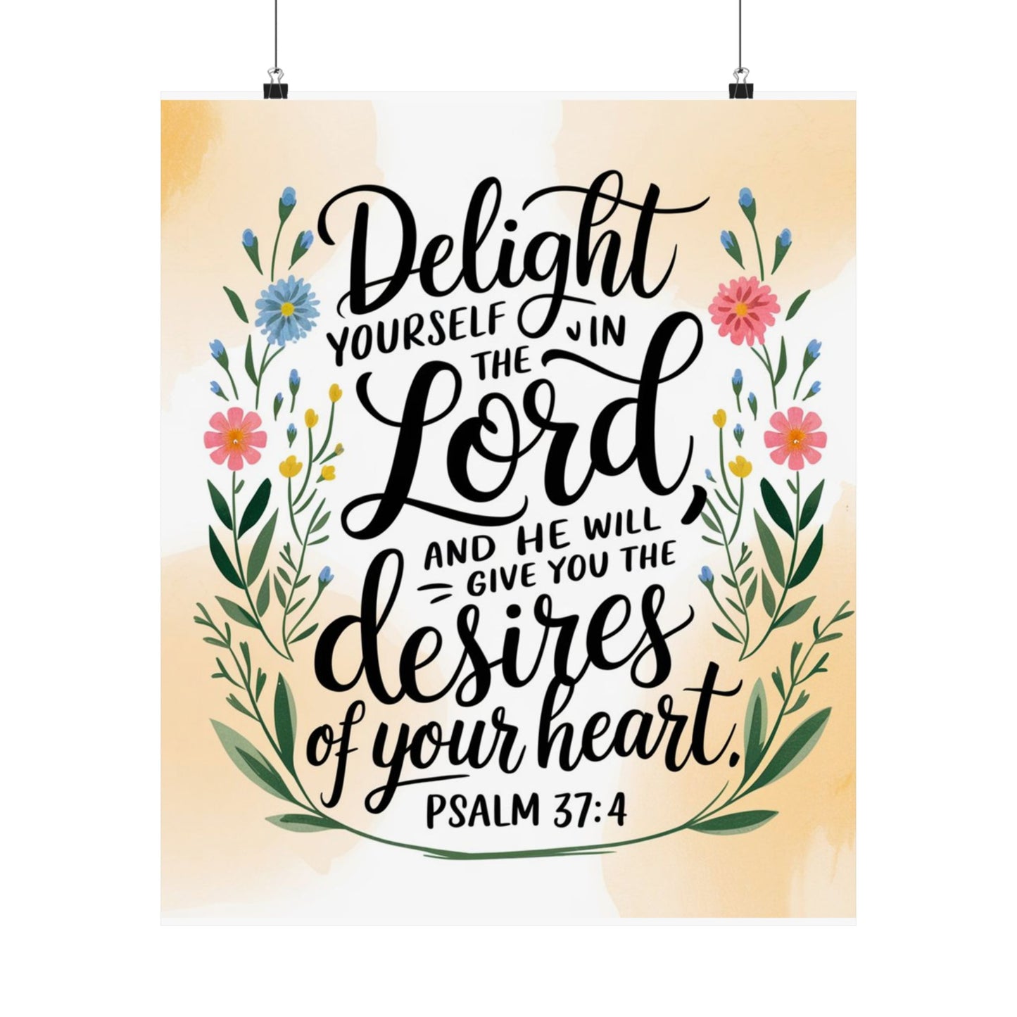 Inspiring Matte Vertical Poster - "Delight Yourself in the Lord" - Floral Design