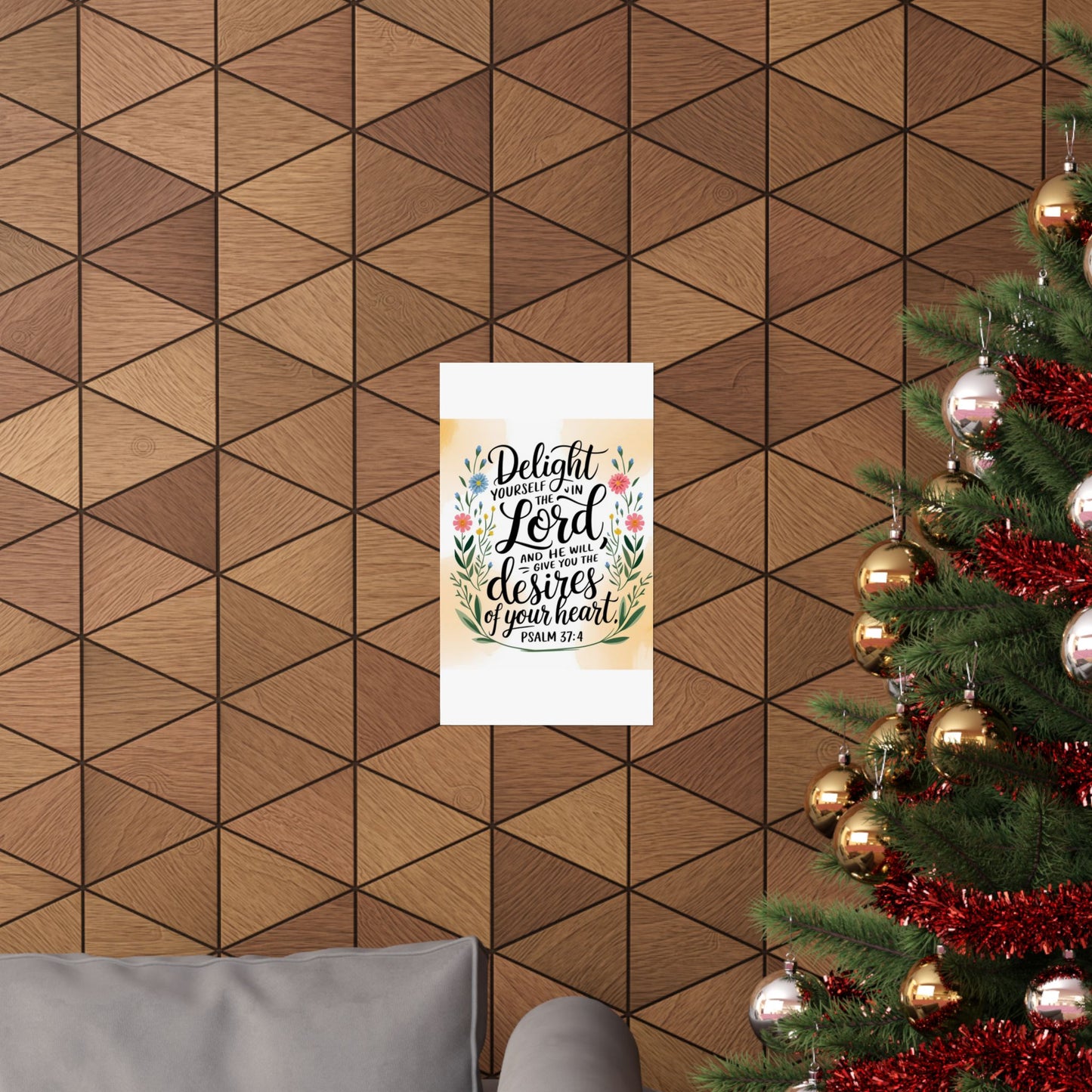 Inspiring Matte Vertical Poster - "Delight Yourself in the Lord" - Floral Design