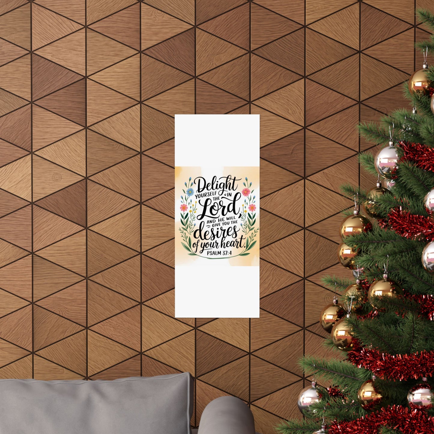 Inspiring Matte Vertical Poster - "Delight Yourself in the Lord" - Floral Design