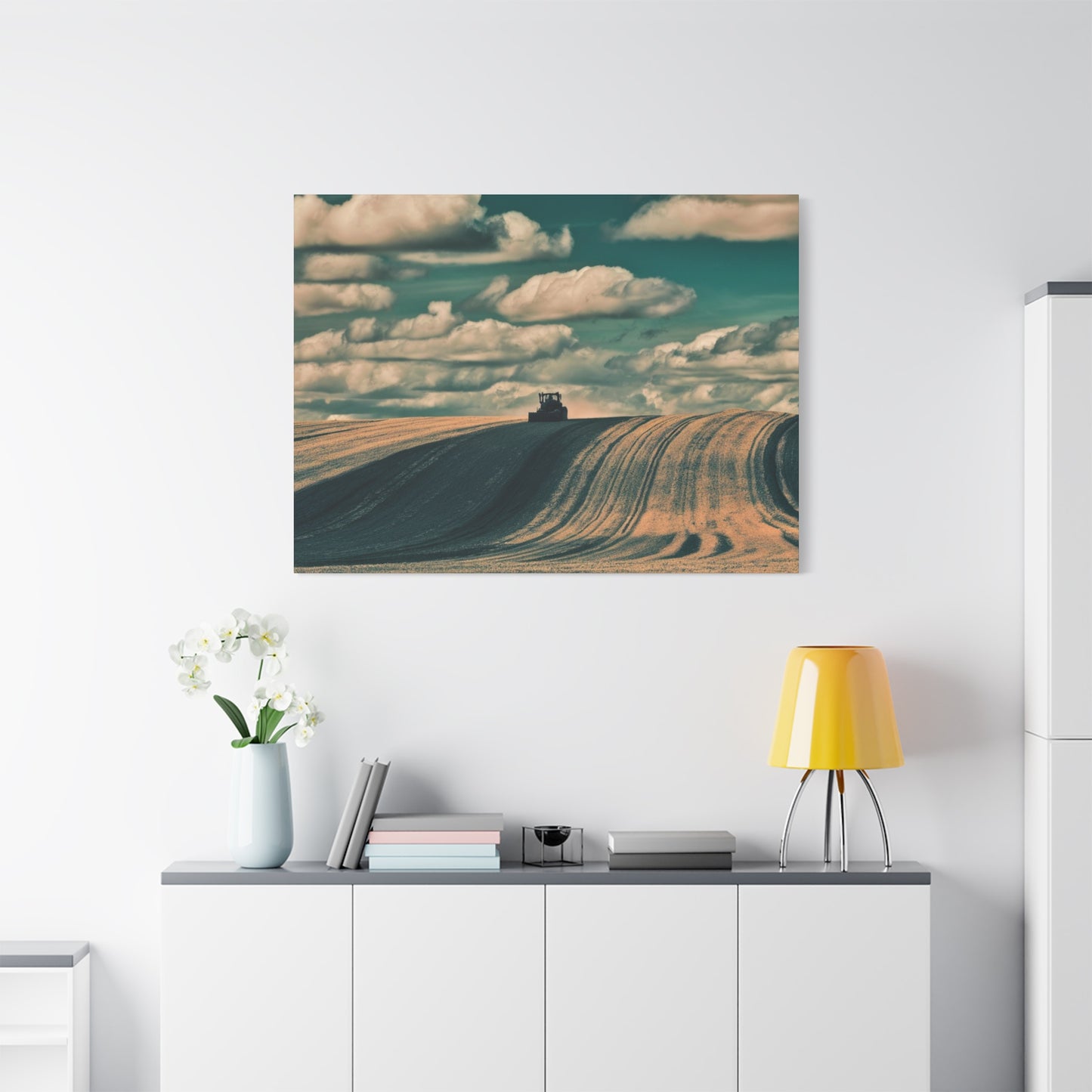 Tractor Landscape Wall Art Canvas - Rustic Farm Decor