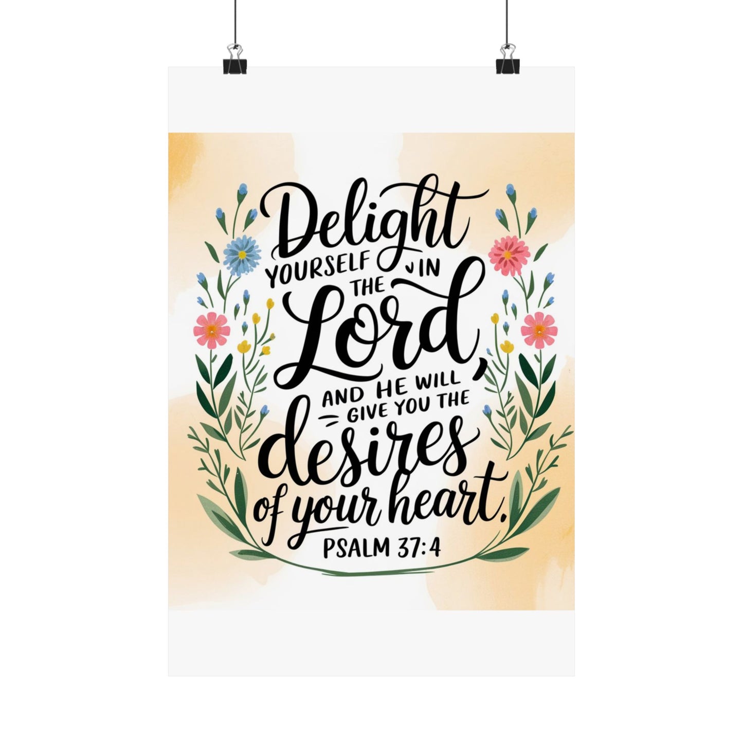 Inspiring Matte Vertical Poster - "Delight Yourself in the Lord" - Floral Design