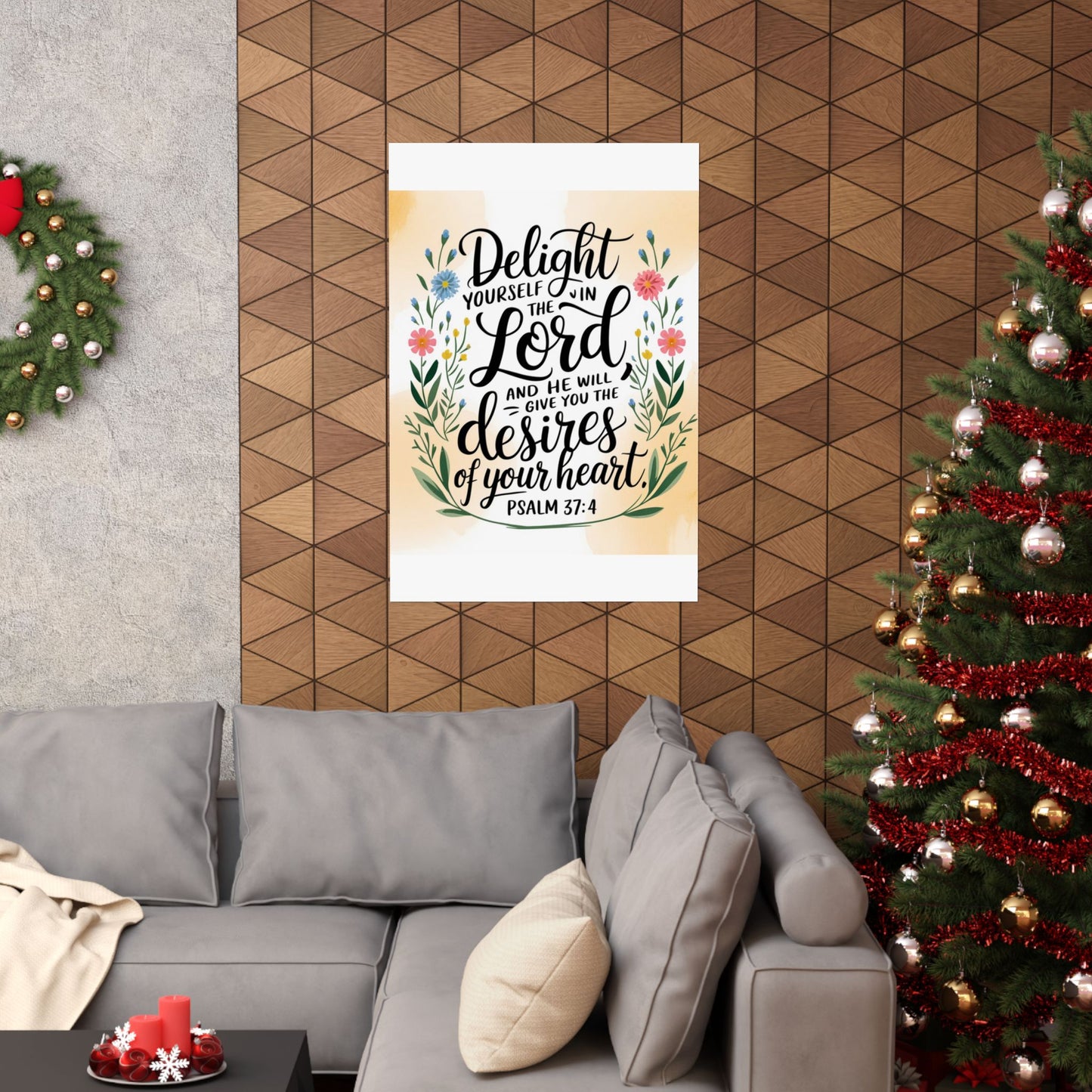 Inspiring Matte Vertical Poster - "Delight Yourself in the Lord" - Floral Design