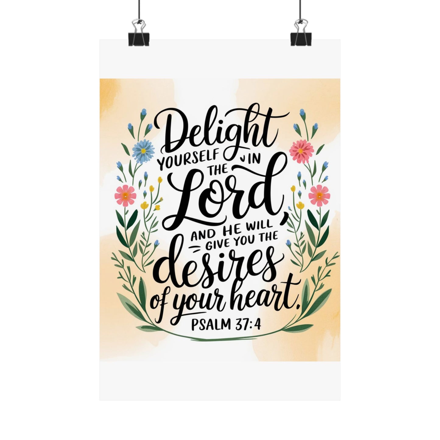 Inspiring Matte Vertical Poster - "Delight Yourself in the Lord" - Floral Design