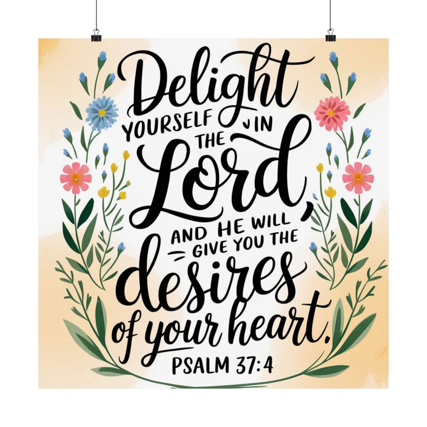 Inspiring Matte Vertical Poster - "Delight Yourself in the Lord" - Floral Design