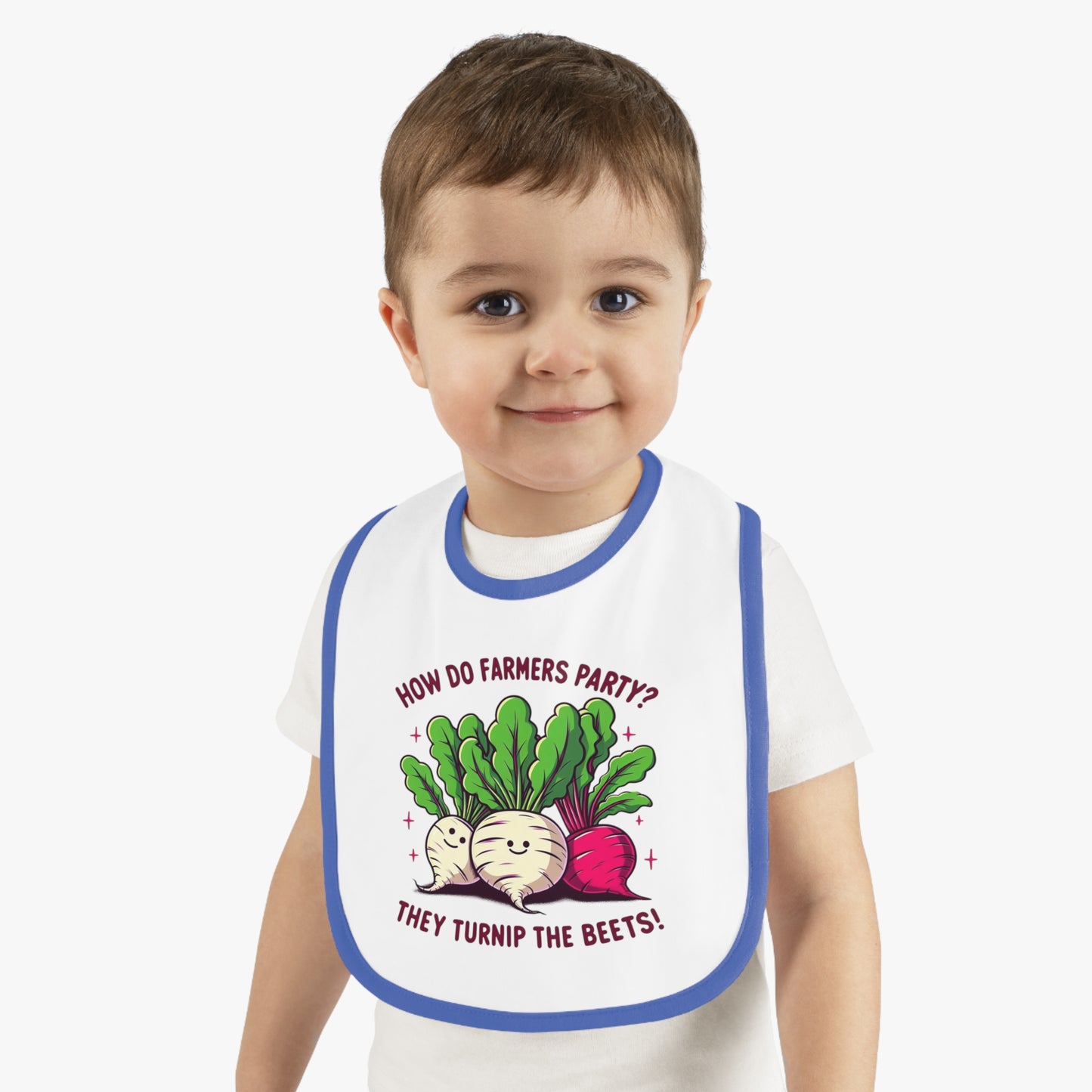 Baby Bib — "How Do Farmers Party? They Turnip the Beets!" Cute Veggie Pun