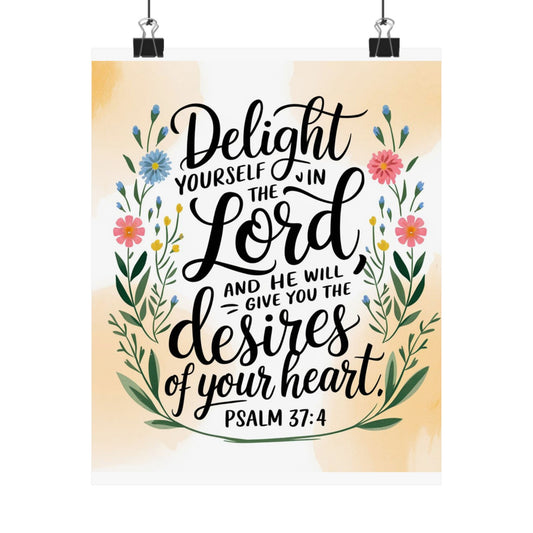 Inspiring Matte Vertical Poster - "Delight Yourself in the Lord" - Floral Design