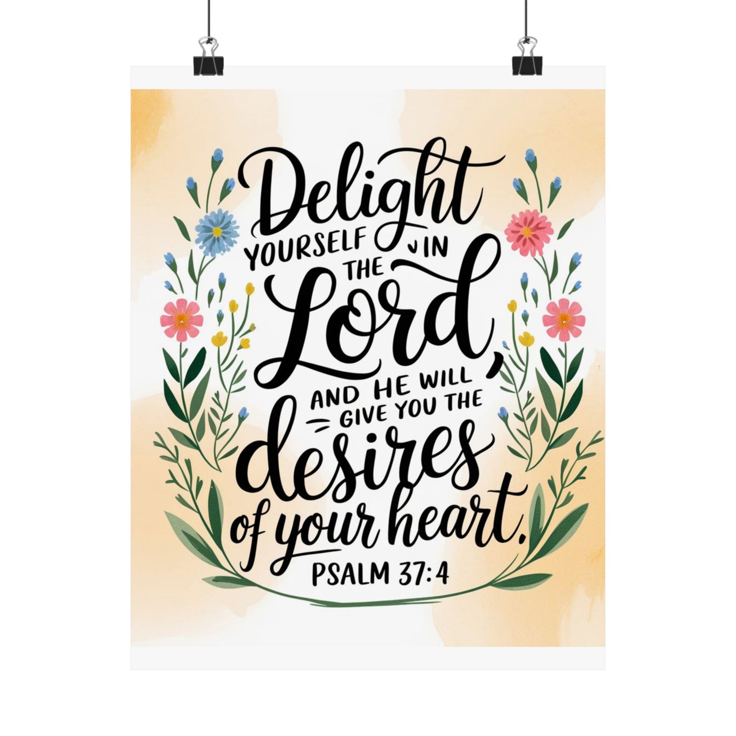 Inspiring Matte Vertical Poster - "Delight Yourself in the Lord" - Floral Design