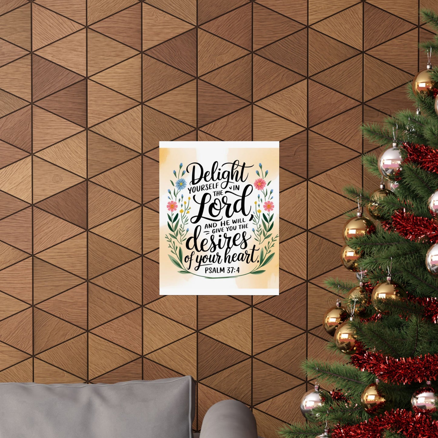 Inspiring Matte Vertical Poster - "Delight Yourself in the Lord" - Floral Design