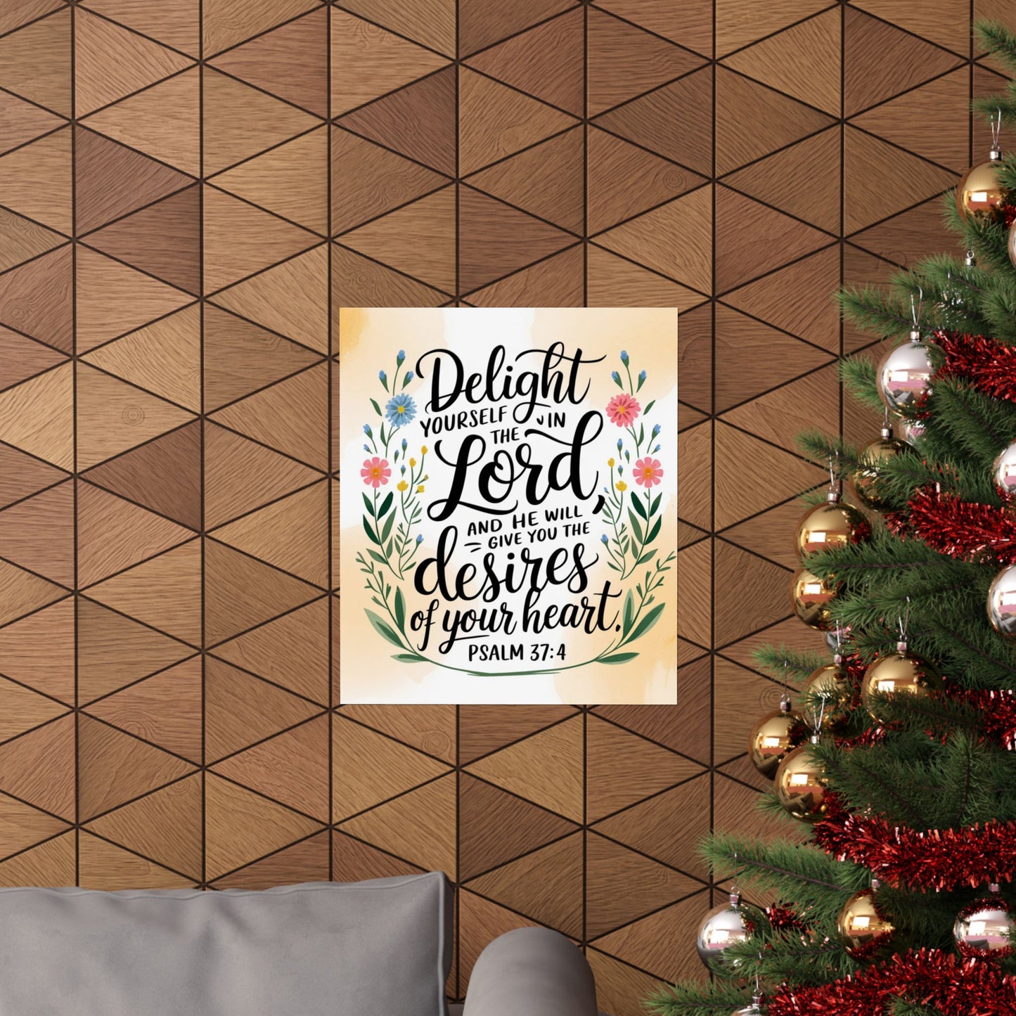 Inspiring Matte Vertical Poster - "Delight Yourself in the Lord" - Floral Design